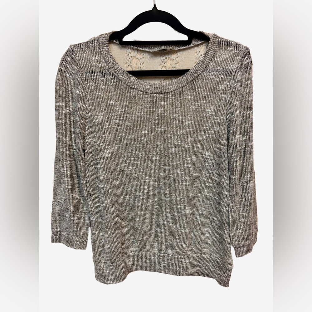2/$15 - Soft Knit Gray/Gold Sweater with Lace Detail - Size S